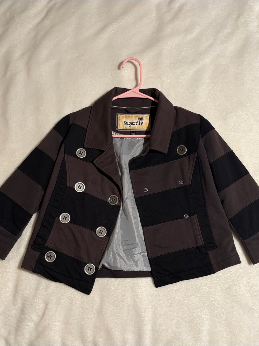 Sugarfly Kids Grey Black Striped Double Breasted Jacket KMCBJ350-A Size L‎